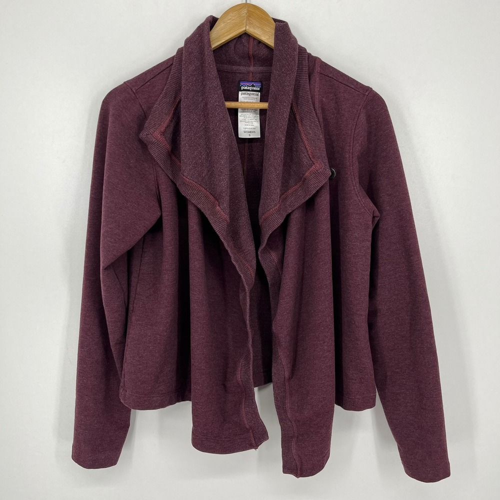 Patagonia Womens Small Burgundy Heathered Organic Cotton Wrap Cardigan Sweater